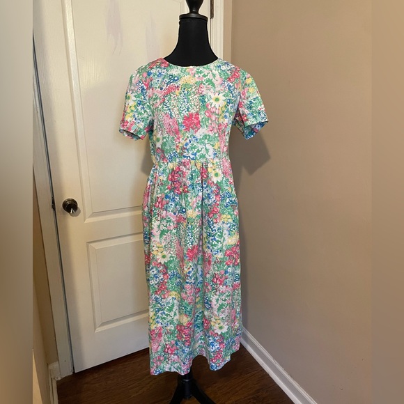 Vermont Country Store Midi Dress Size S Pink Green Floral Grandma Cottagecore - Picture 6 of 8